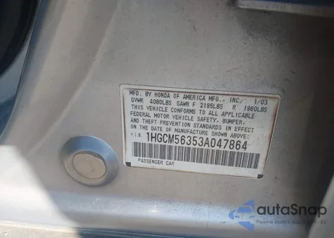 2003 Honda Accord 2.4 Lx z USA, uszkodzony, nr VIN 1HGCM56353A047864